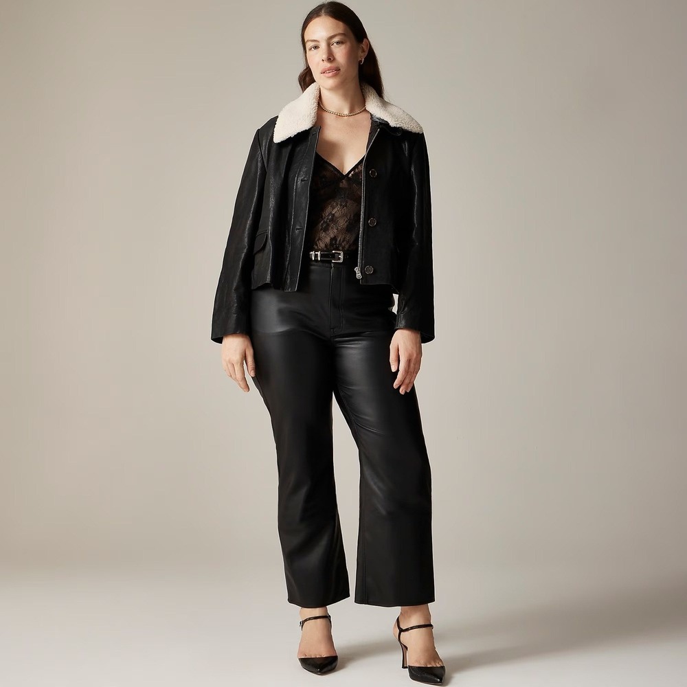 J. Crew Slim Wide-Leg Pant in Black Faux Leather Size 34 18W New with Tags‎